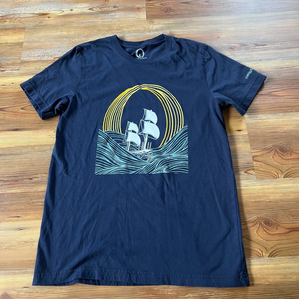 Cirque du Soleil O Show Navy Blue Graphic T-Shirt Men Medium Sailing Ship Cotton